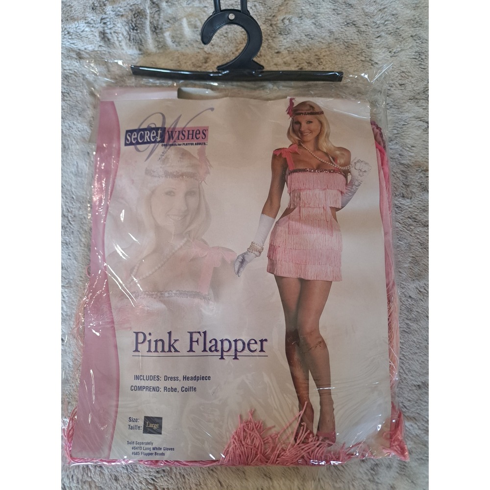 Secret Wishes Pink Flapper Costume Set 1920s Gatsby Fringe Dress Large 889097